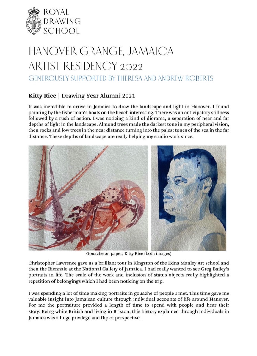 artist-residency-2022 article from Royal Drawing School - Art Jamaica support